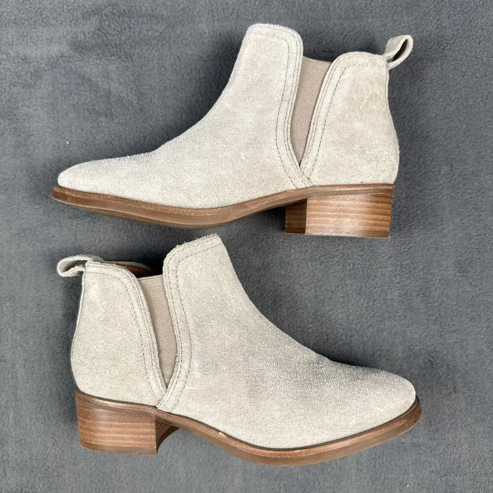 LUCKY BRAND Womens Gray Pogan Stacked Heel Slip On Leather Booties 6 M